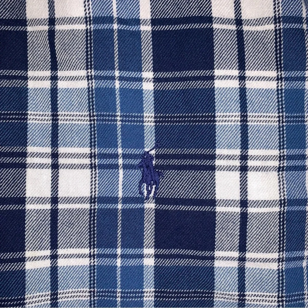 Polo Ralph Lauren Button Down Flannel Shirt Classic Fit Performance Blue Plaid - Picture 7 of 15